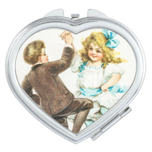 A Merry Christmas - vintage card, dancing children Compact Mirror