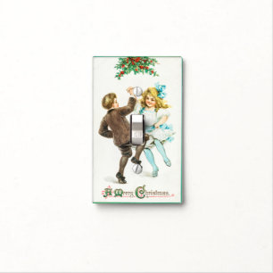 A Merry Christmas - vintage card, dancing children Light Switch Cover