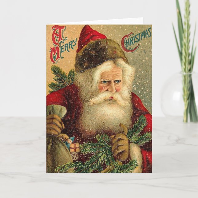 A Merry Christmas Vintage Santa Holiday Card (Front)