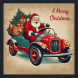 A Merry Christmas Vintage Santa in Red Car  Poster<br><div class="desc">Vintage Christmas Santa illustration</div>