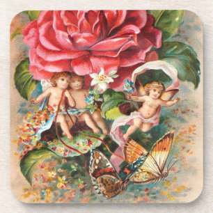 A Merry Christmas-Vintage Victorian era Postcard Beverage Coaster