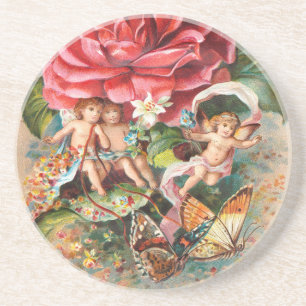 A Merry Christmas-Vintage Victorian era Postcard Coaster