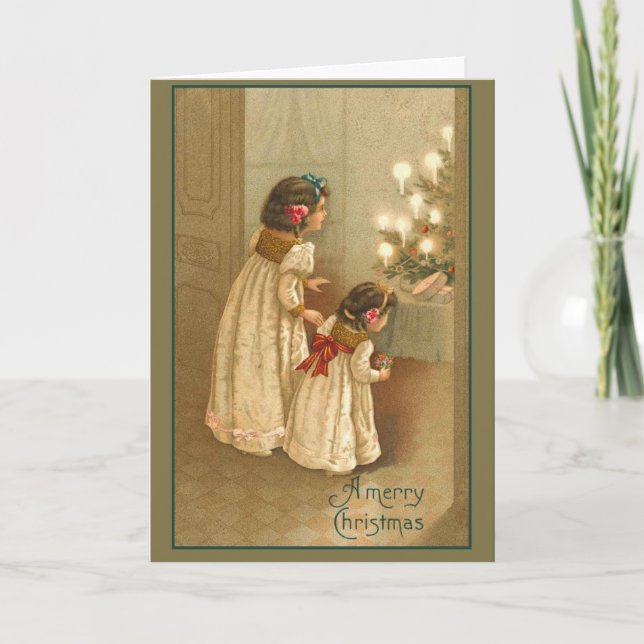 A Merry Christmas With Two Victorian Girls Holiday Card (Front)