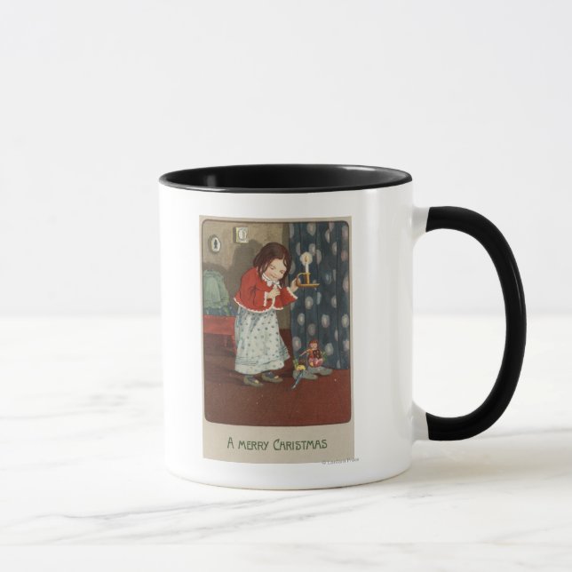 A Merry ChristmasGirl Holding a Candlestick Mug (Right)