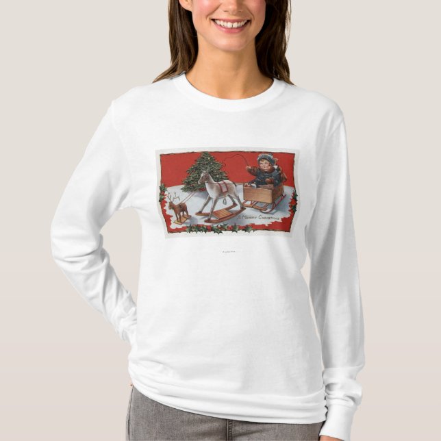A Merry ChristmasKid in a Soap-Box Sled T-Shirt (Front)