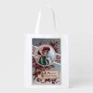 A Merry ChristmasKid in Winter Apparel Grocery Bag