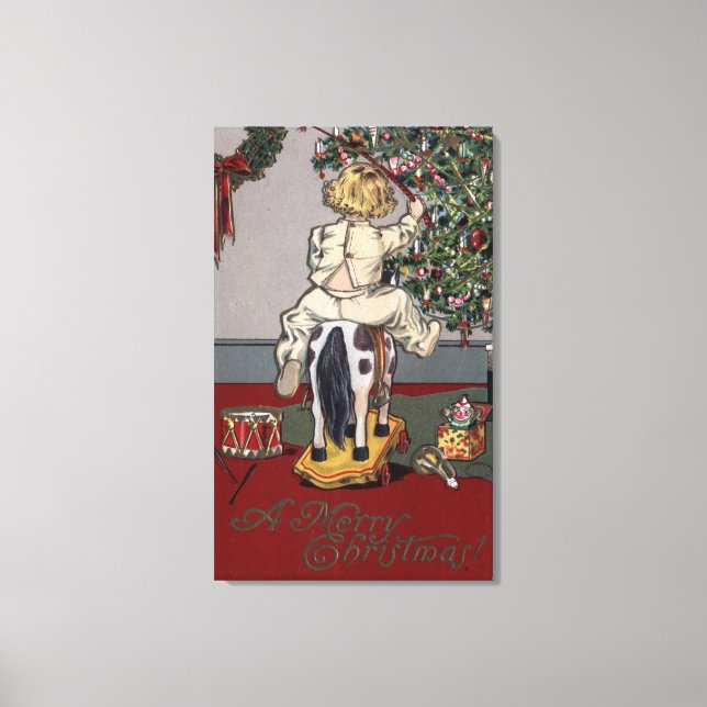 A Merry ChristmasKid on a Rocking Horse Canvas Print (Front)