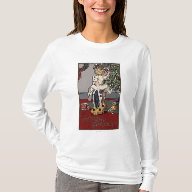 A Merry ChristmasKid on a Rocking Horse T-Shirt (Front)