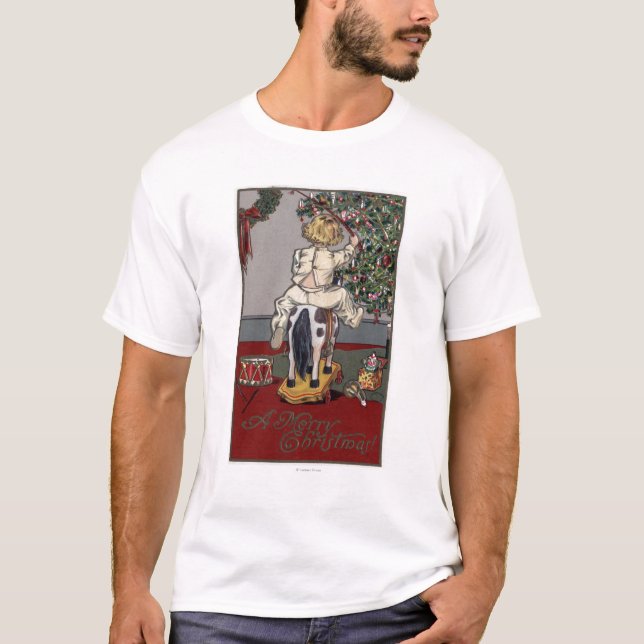 A Merry ChristmasKid on a Rocking Horse T-Shirt (Front)