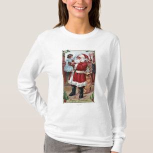 A Merry ChristmasSanta Holding Girl in Blue T-Shirt
