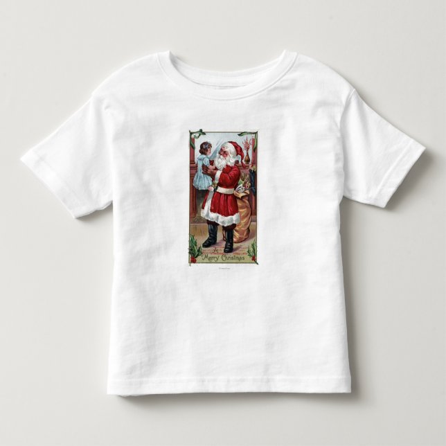 A Merry ChristmasSanta Holding Girl in Blue Toddler T-shirt (Front)