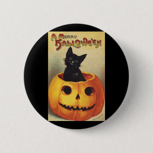 A Merry Halloween by Ellen Clapsaddle, Vintage Cat Button