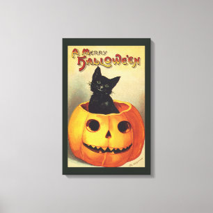 A Merry Halloween by Ellen Clapsaddle, Vintage Cat Canvas Print