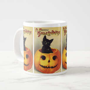 A Merry Halloween by Ellen Clapsaddle, Vintage Cat Giant Coffee Mug