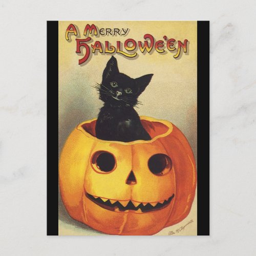 A Merry Halloween by Ellen Clapsaddle Vintage Cat Holiday Postcard