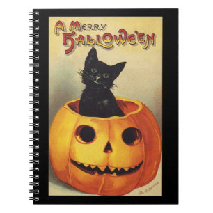 A Merry Halloween by Ellen Clapsaddle, Vintage Cat Notebook