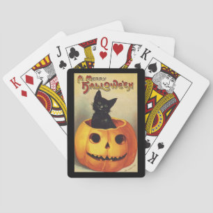A Merry Halloween by Ellen Clapsaddle, Vintage Cat Poker Cards