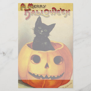 A Merry Halloween by Ellen Clapsaddle, Vintage Cat Stationery