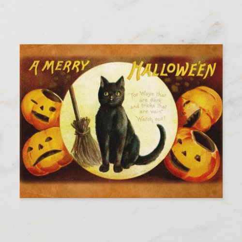 A Merry Halloween from the Black Cat Holiday Postcard