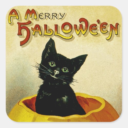 A Merry Halloween Kitten Square Sticker