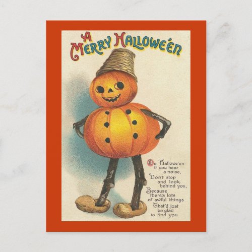 A Merry Halloween Pumpkin Figure Holiday Postcard