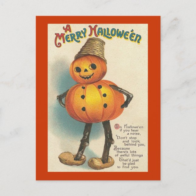 A Merry Halloween Pumpkin Figure Holiday Postcard (Front)