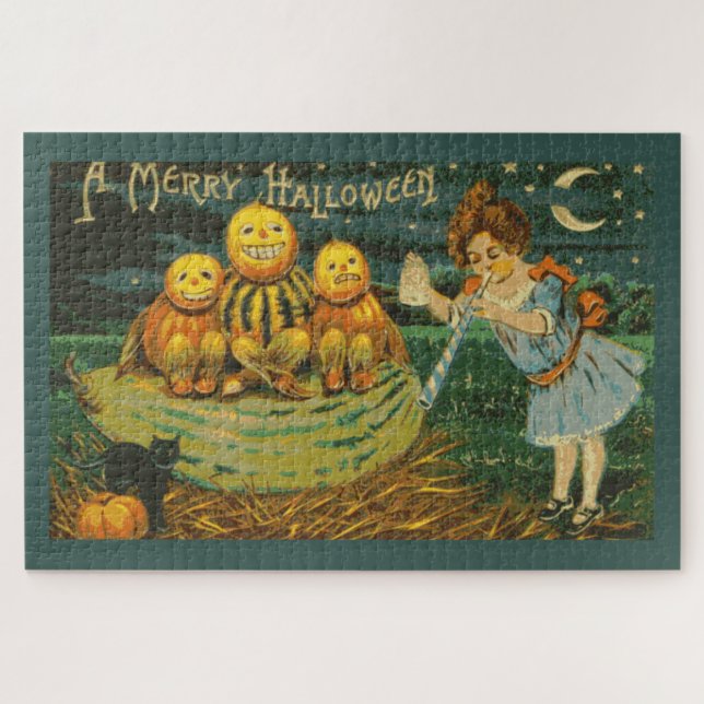 A Merry Halloween Vintage Pumpkins Jigsaw Puzzle (Horizontal)