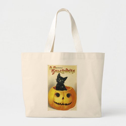 A Merry Haloween Kitten Large Tote Bag