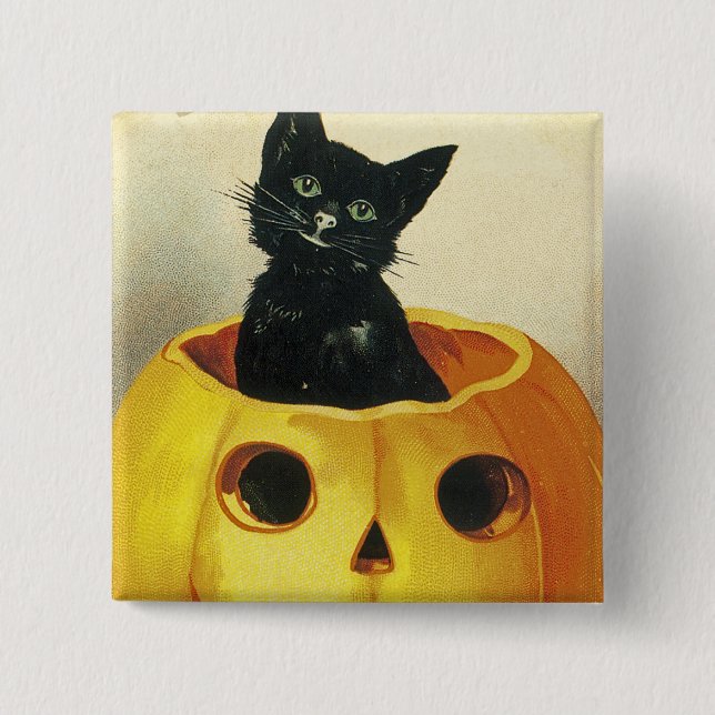 A Merry Haloween Kitten Pinback Button (Front)