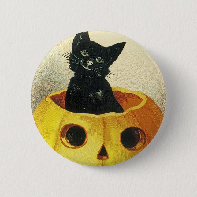 A Merry Haloween Kitten Pinback Button (Front)