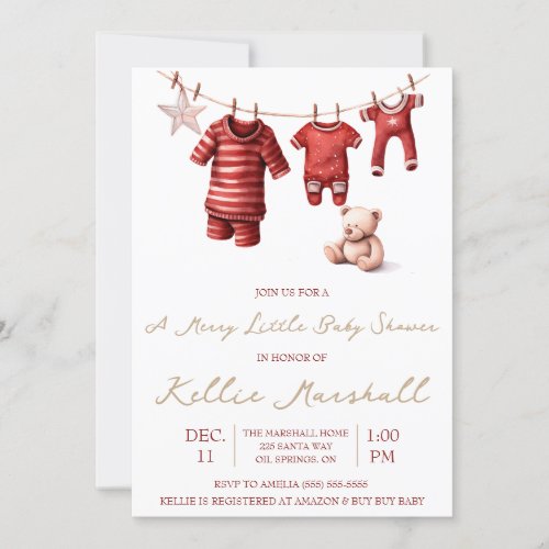 A Merry Little Baby Shower Baby Clothesline  Invitation