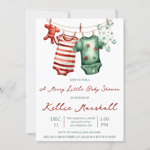 A Merry Little Baby Shower Baby Clothesline  Invitation