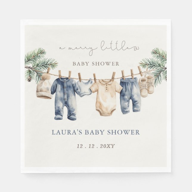 A Merry Little Baby Shower Christmas Boy Shower Napkins (Front)