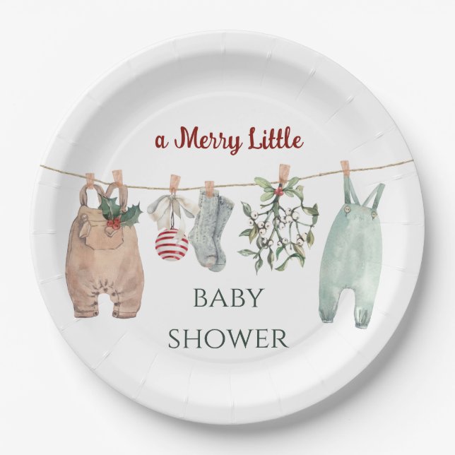 A Merry Little Baby Shower Christmas Clothes Paper Plates (Front)