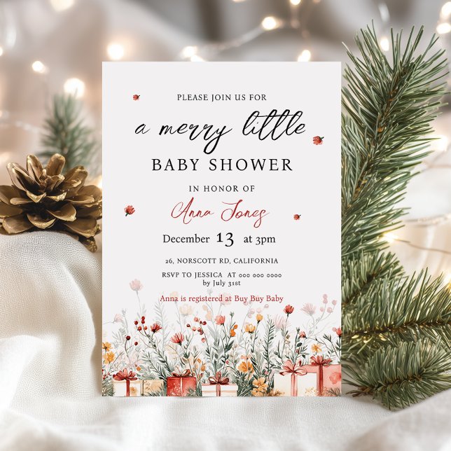 A Merry Little Baby Shower Christmas Florals Invitation (Creator Uploaded)