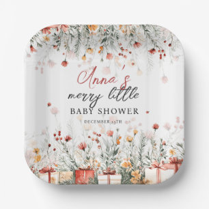 A Merry Little Baby Shower Christmas Florals Paper Plates