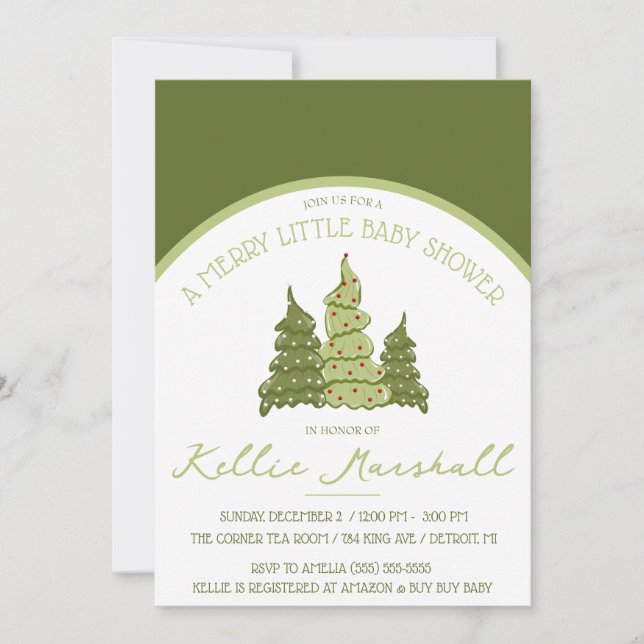 A Merry Little Baby Shower, Green & Beige Shower Invitation (Front)
