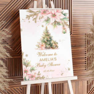 A merry Little Baby Shower pink Christmas Welcome Foam Board