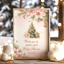 A merry Little Baby Shower pink Christmas Welcome Poster