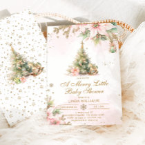 A Merry Little baby shower Pink gold Christmas Invitation