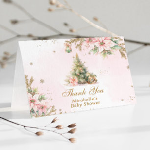 A merry Little baby shower pink Gold Christmas Thank You Card