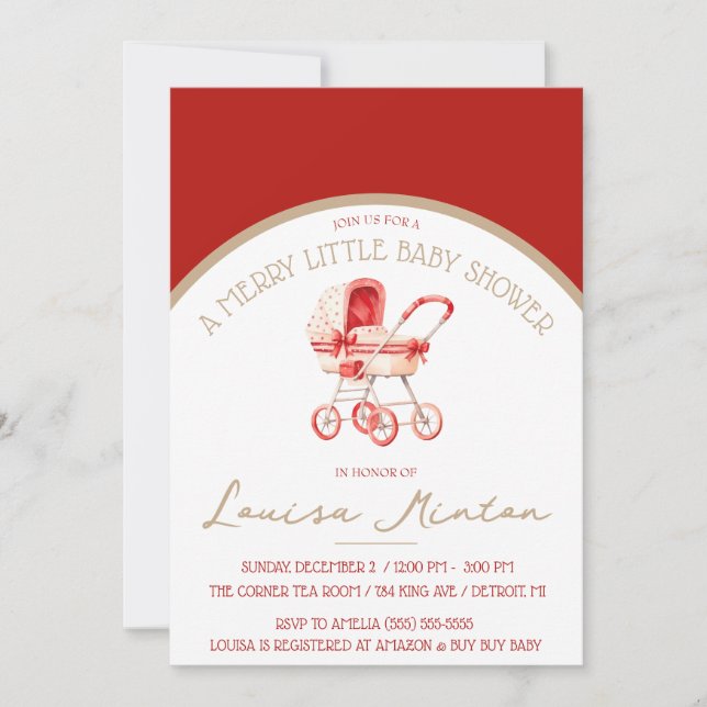 A Merry Little Baby Shower, Red & Beige Shower Invitation (Front)