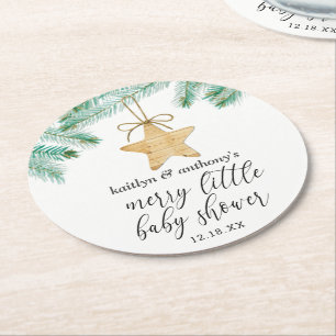 A Merry Little Baby Shower Round Paper Coaster