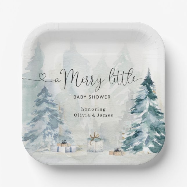 A Merry Little baby shower winter baby shower Paper Plates (Front)