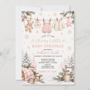 A Merry Little Baby Sprinkle Pink Winter Invitation