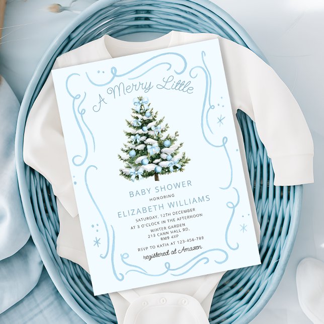 A Merry Little Blue Baby Shower Christmas  Invitation (Creator Uploaded)