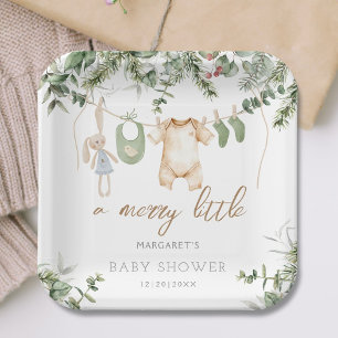 A Merry Little Boho Boy Winter Baby Shower Paper Plates