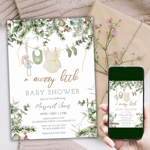 A Merry Little  Boho Winter Baby Shower Invitation
