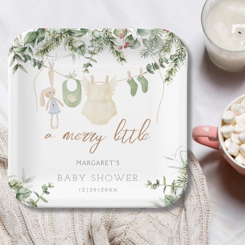 A Merry Little  Boho Winter Baby Shower Paper Plates