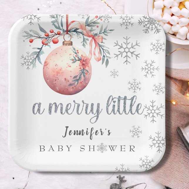 A merry little Christmas Ball Winter Baby Shower Paper Plates (Creator Uploaded)